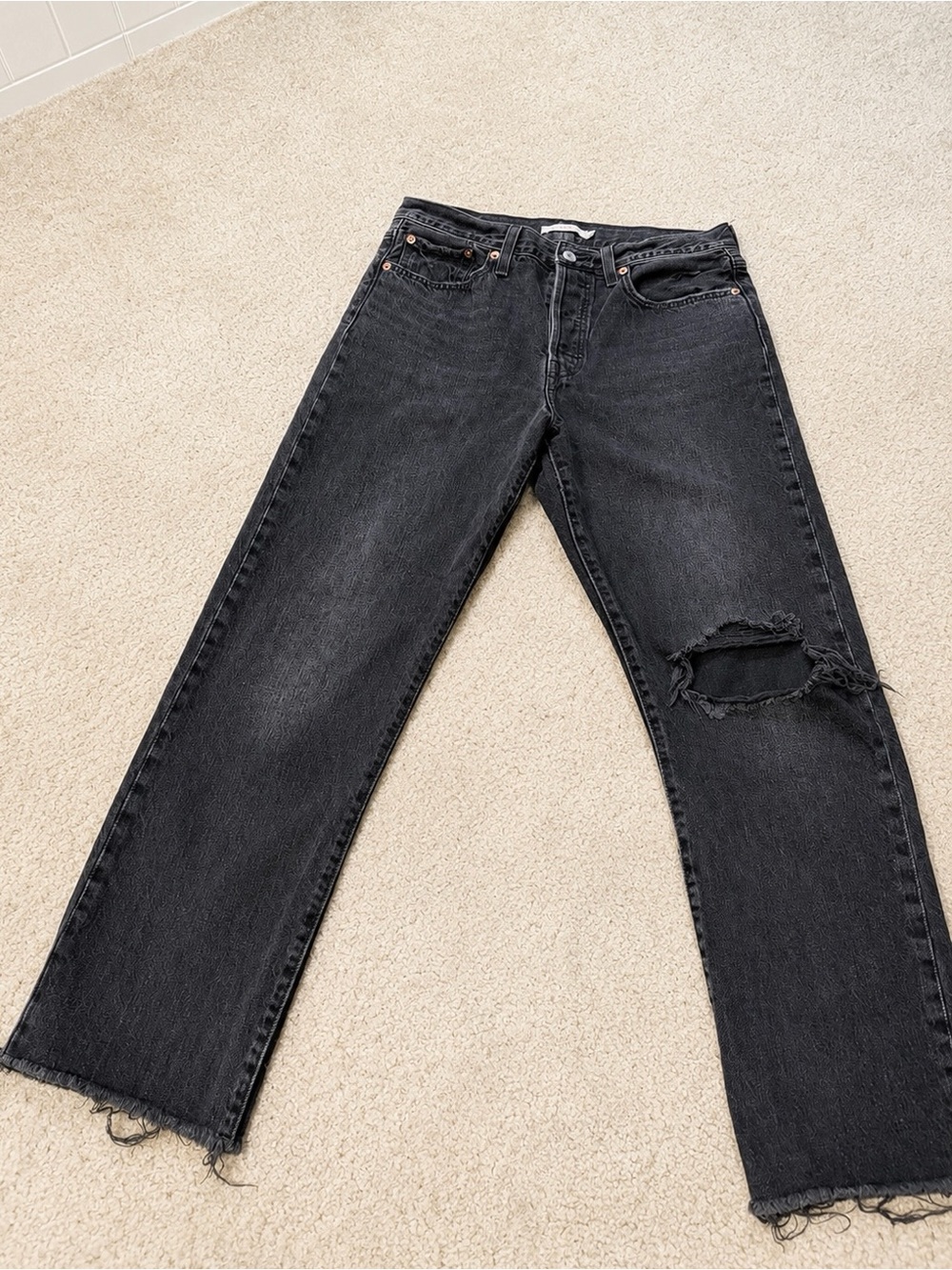 Levi's Black Straight Leg Jeans with Knee Rip
